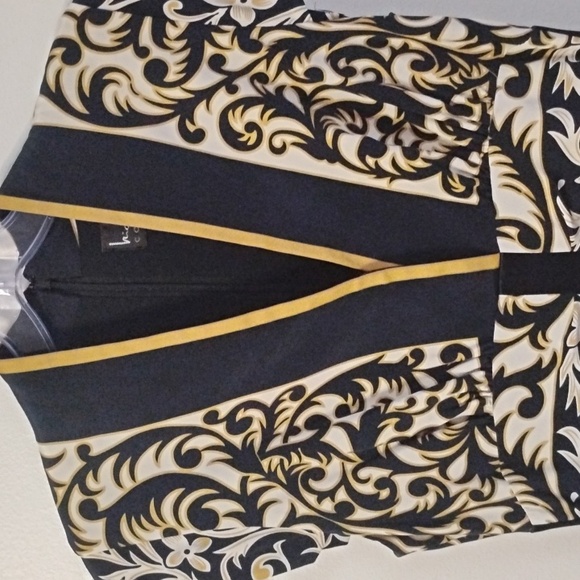 Nicole Miller Collection V Neck Elegant Black & Gold Abstract Floral Dress - Picture 4 of 16